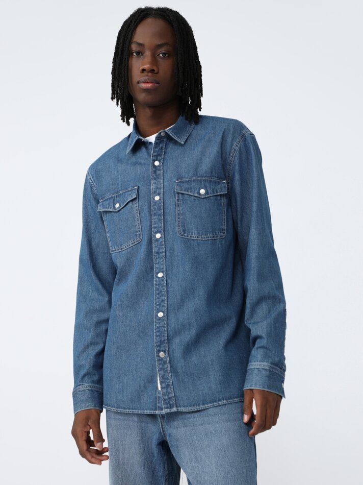 Camisa jeans de manga comprida - Índigo