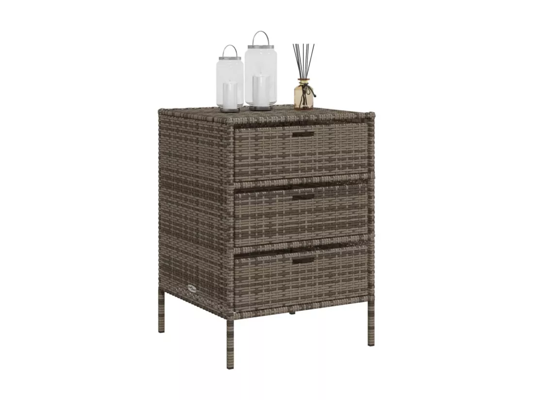 Armoire de rangement de jardin et 3 tiroirs gris résine tressée