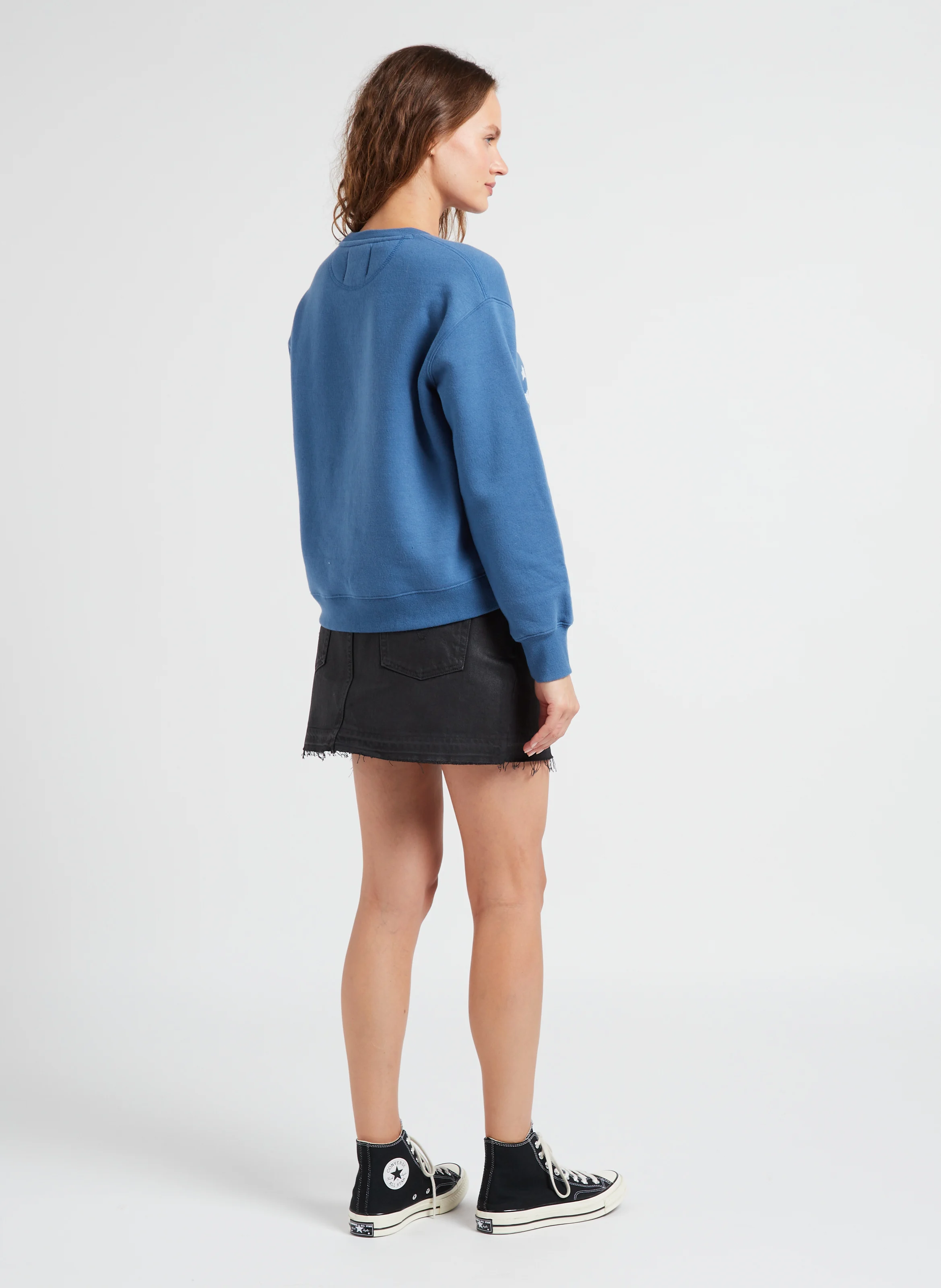 SORTIE - Sweat ample col rond sérigraphié en coton mélangé| Bleu