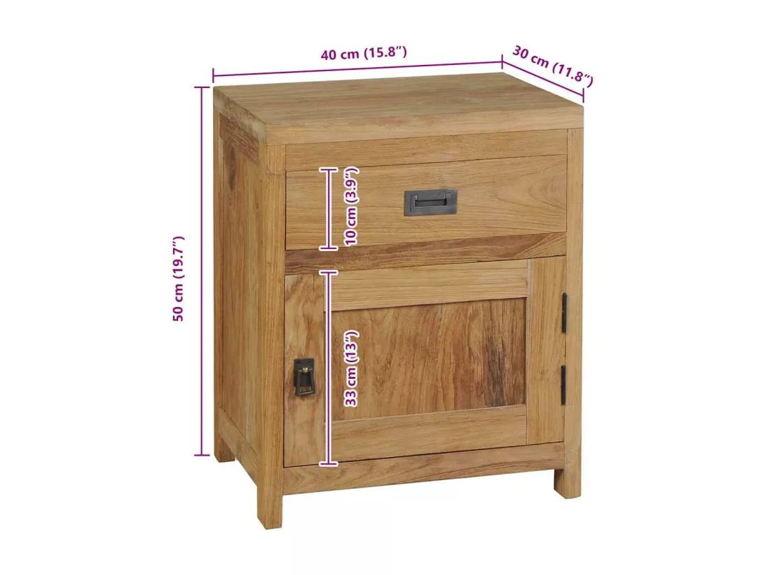 Table de chevet teck massif 40x30x50 cm