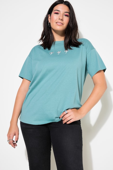 T-Shirt, Rundhals, Palmen-Stickerei