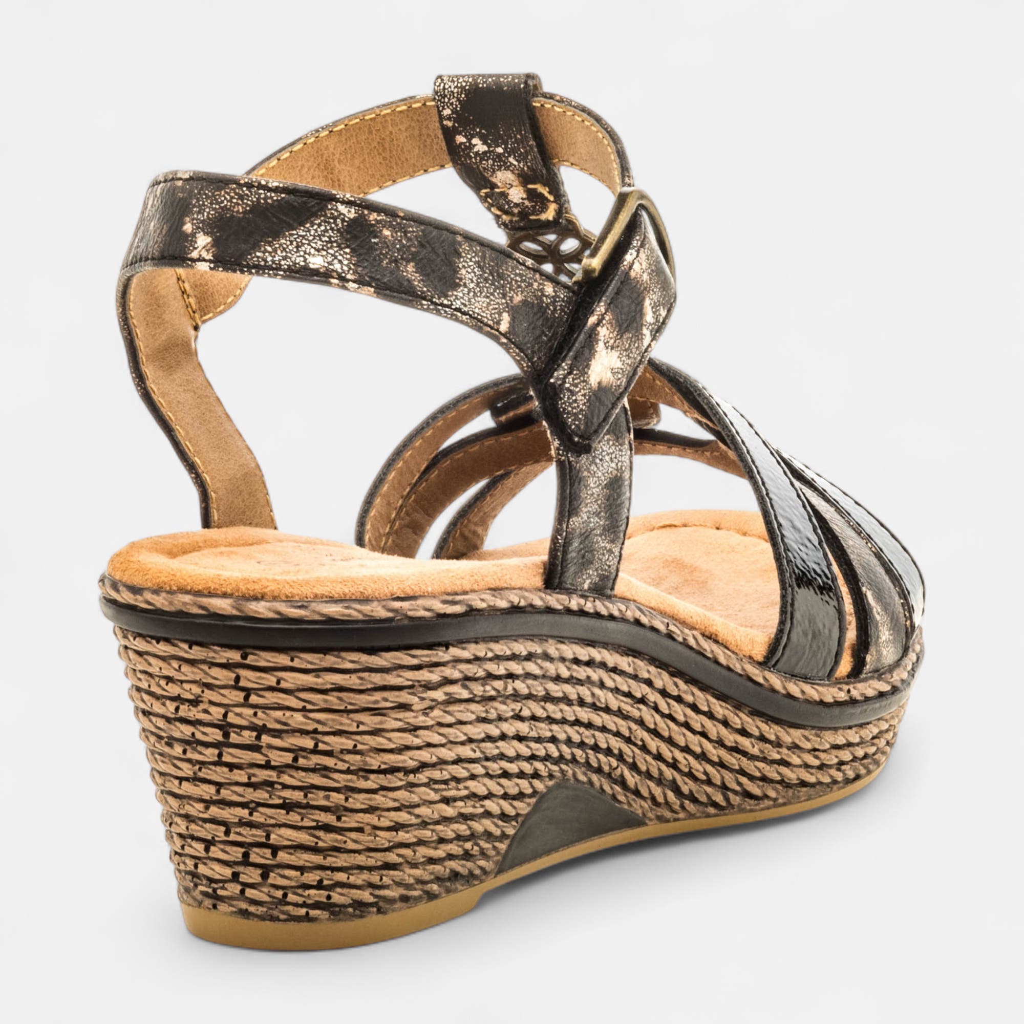 Nu-pieds à talon compensé Femme noir vernis