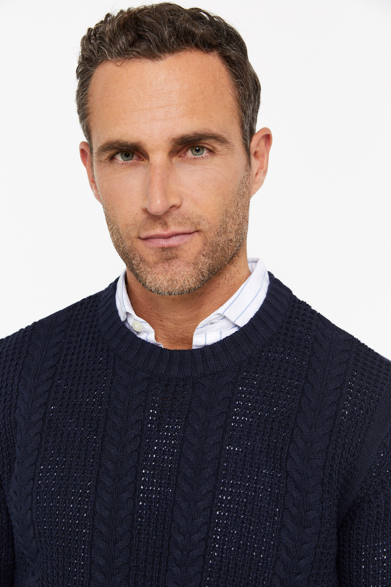 Camisa Jersey Structure Cables com gola redonda - Azul marinho