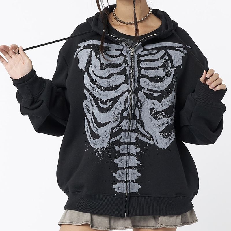 Bolgivy - Skeletprint Hoodie met Rits