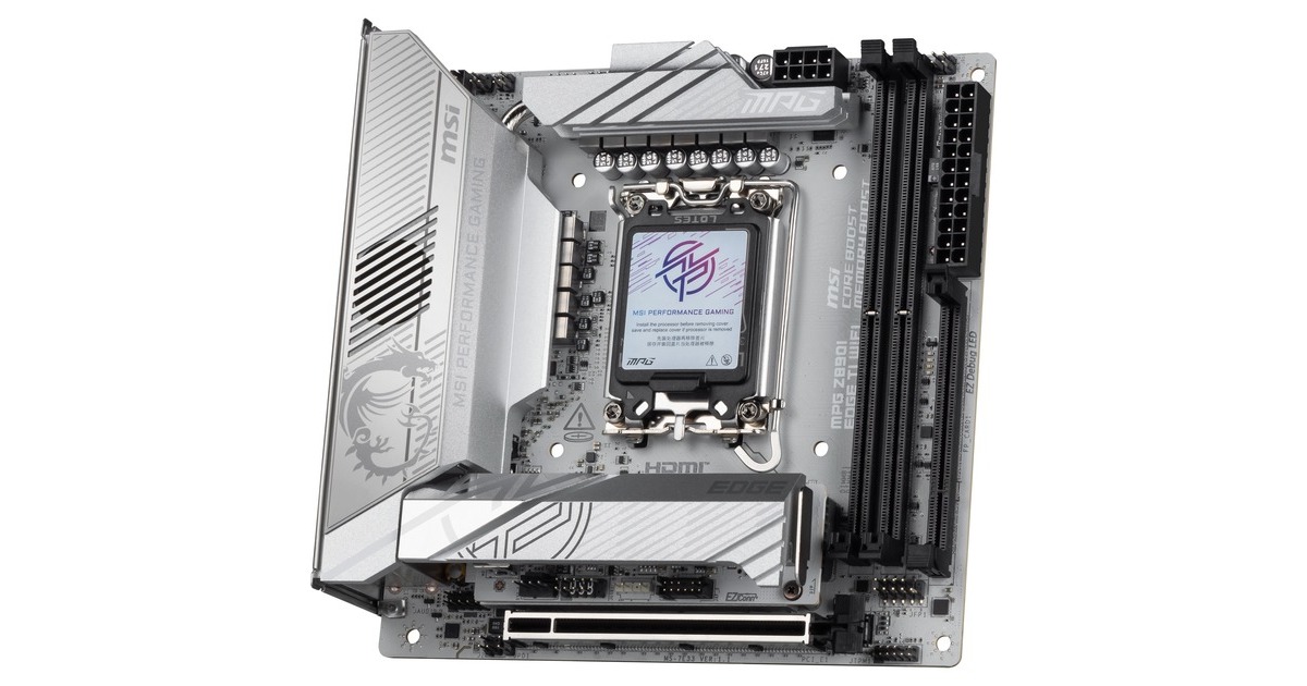 MSIMPG Z890I EDGE TI WIFI socket 1851 moederbord  (Wit/zilver, RAID, 5Gb-LAN, Wi-Fi 7, BT, Sound, Mini-ITX)