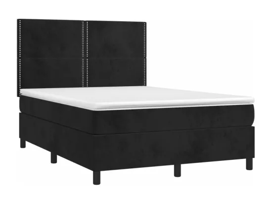 Sommier tapissier avec matelas et LED Noir 140x190 cm Velours