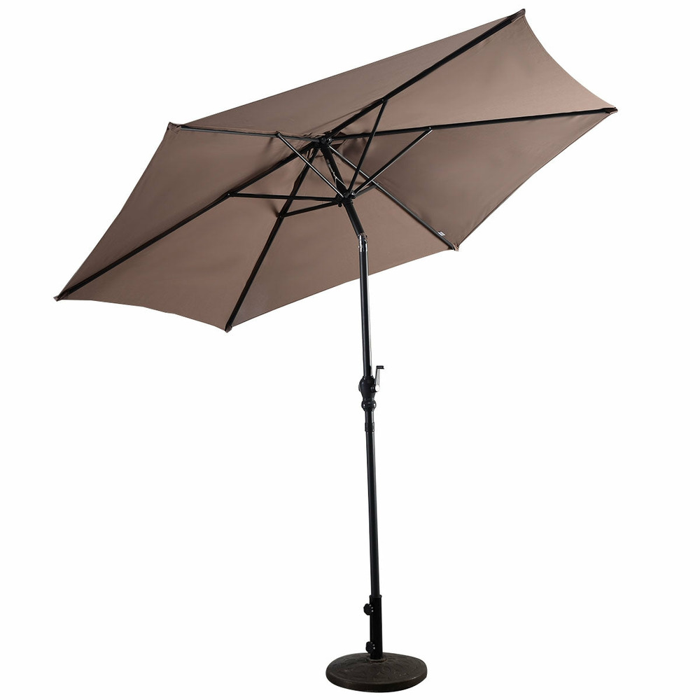 Parasol inclinable déporté de diamètre de 2 7 m en acier patio avec manivelle vin rouge/marron/beige-marron