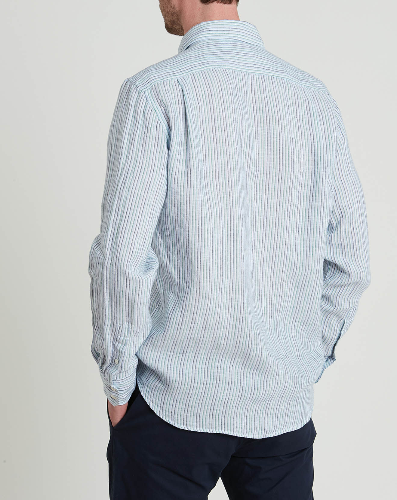 Hartford Chemise 100% Lin regular Paul à rayures vert/noir