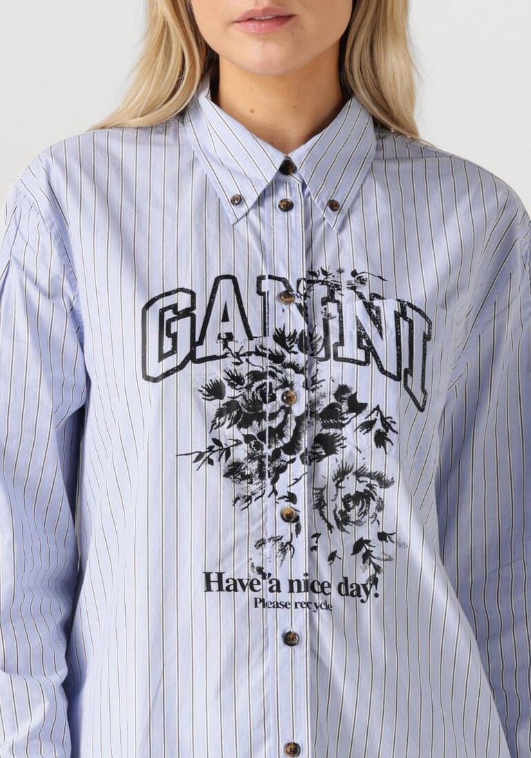 lichtblauwe ganni blouses stripe cotton shirt