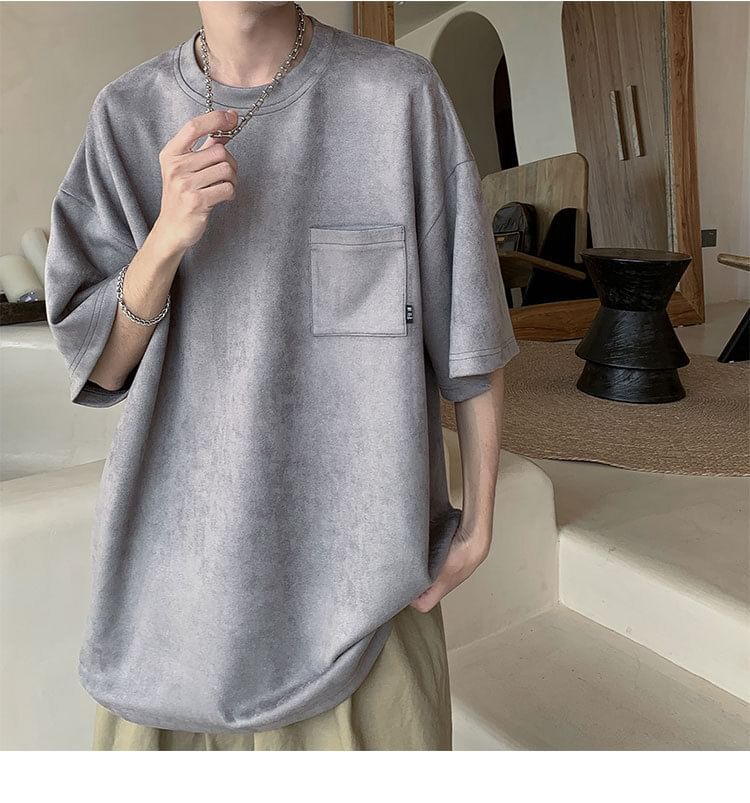 Craltuxe - Oversized T-shirt met ronde hals, elleboogmouwen en zakdetail
