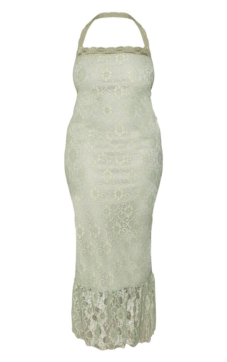 Vert Sauge Robe Maxi Grande Taille En Dentelle À Bretelles