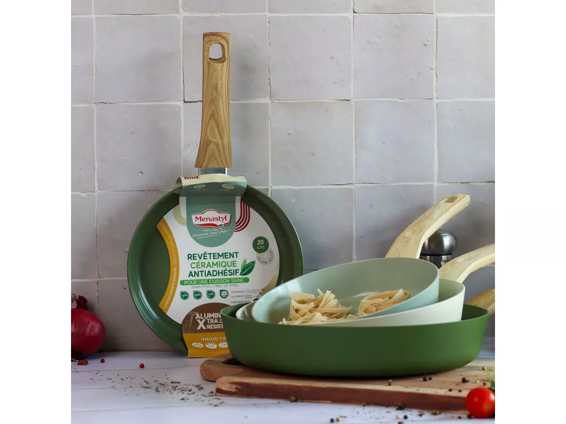 Menastyl - Poele 20cm Colorama Olive - En Aluminium - Revetement Antiadhesif En Ceramique