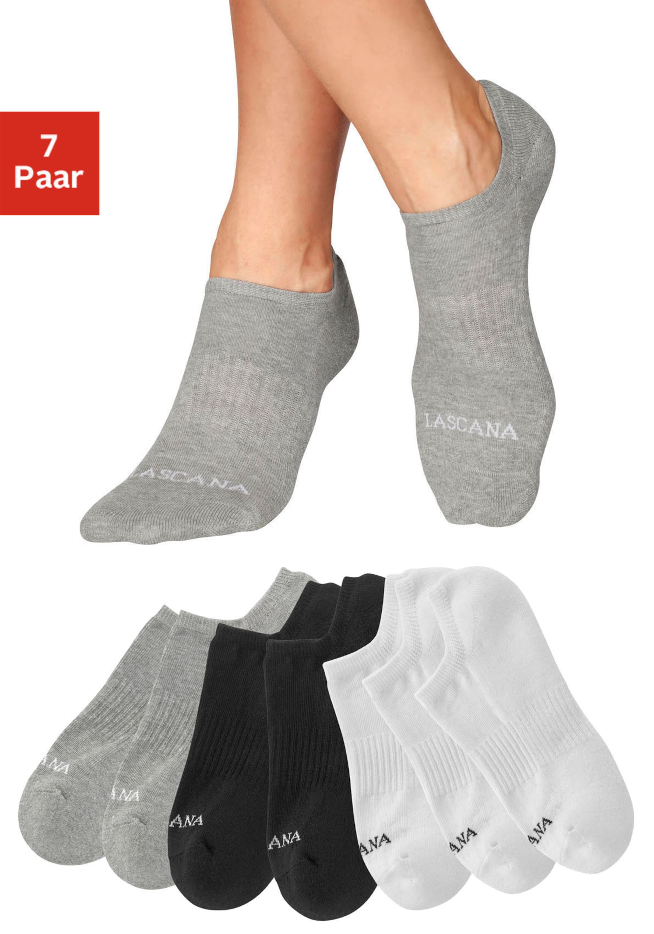 LASCANA ACTIVE Sneakersocken in 3x weiß, 2x schwarz, 2x grau-meliert