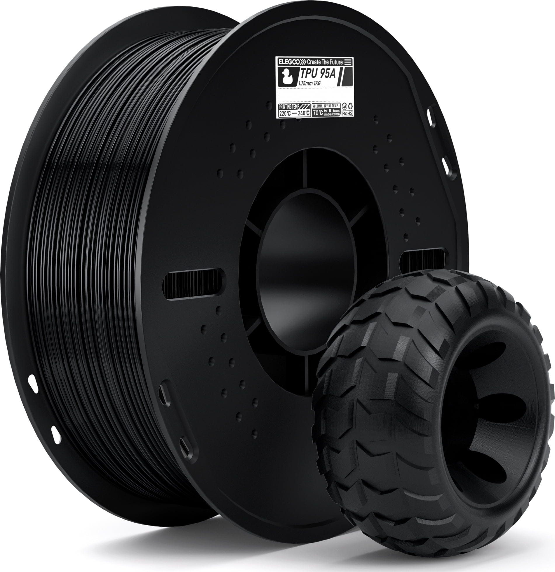 Elegoo  TPU 95A Black, 1,75 mm / 1000 g    Elastisches Filaament mit 95A Shore Härte in Schwarz