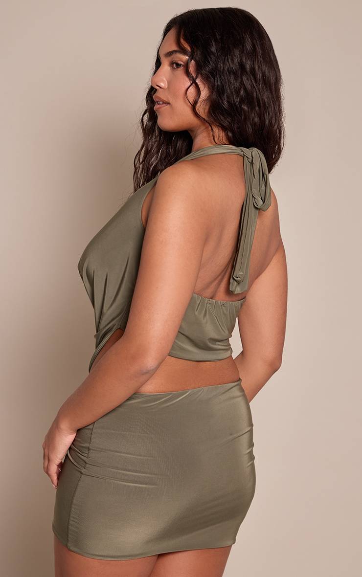 Vert Olive Haut Col Drapé Slinky Shape