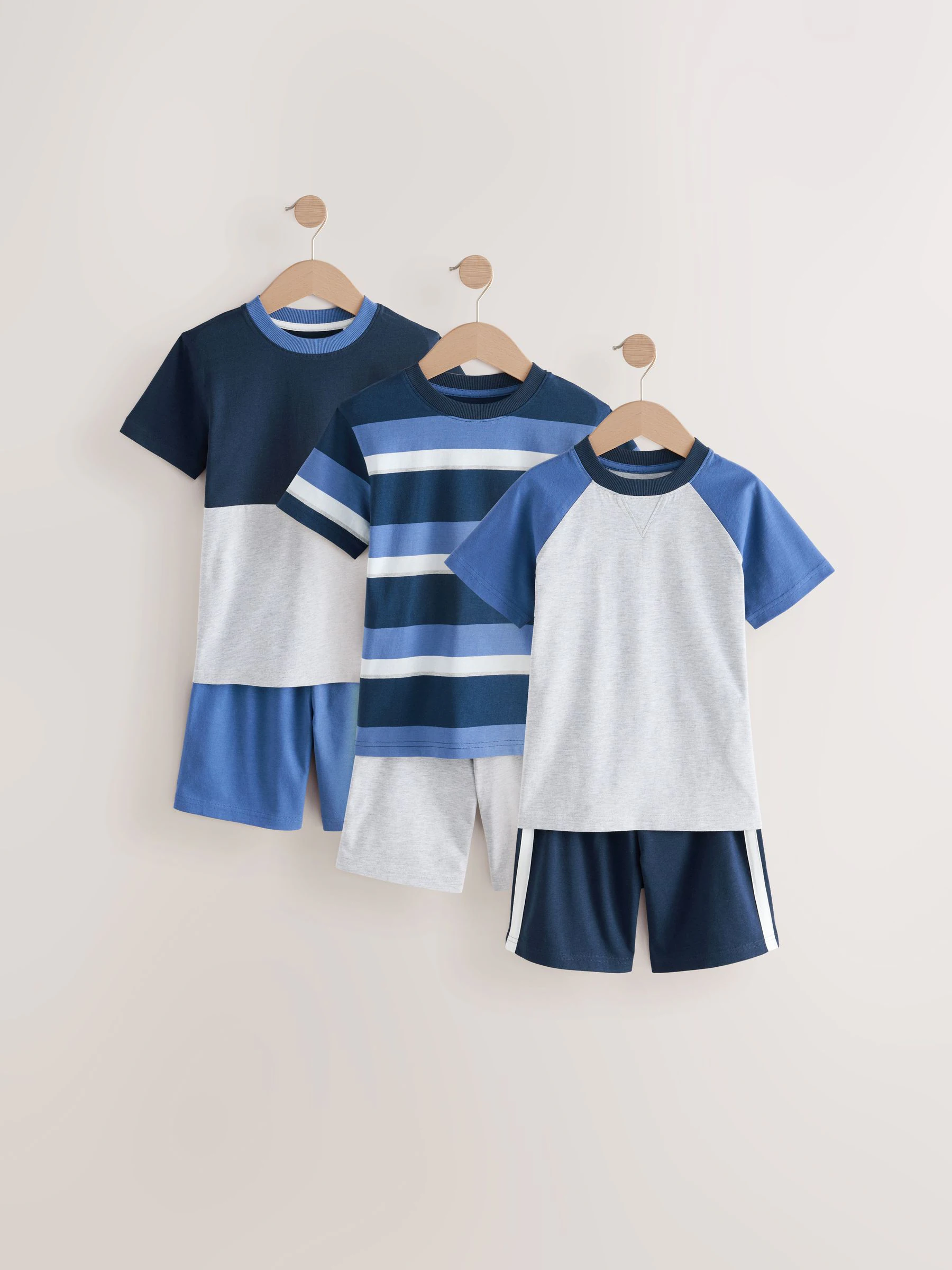 Donkerblauw/grijs - Set van 3 pyjama's met short (3-16 jr)