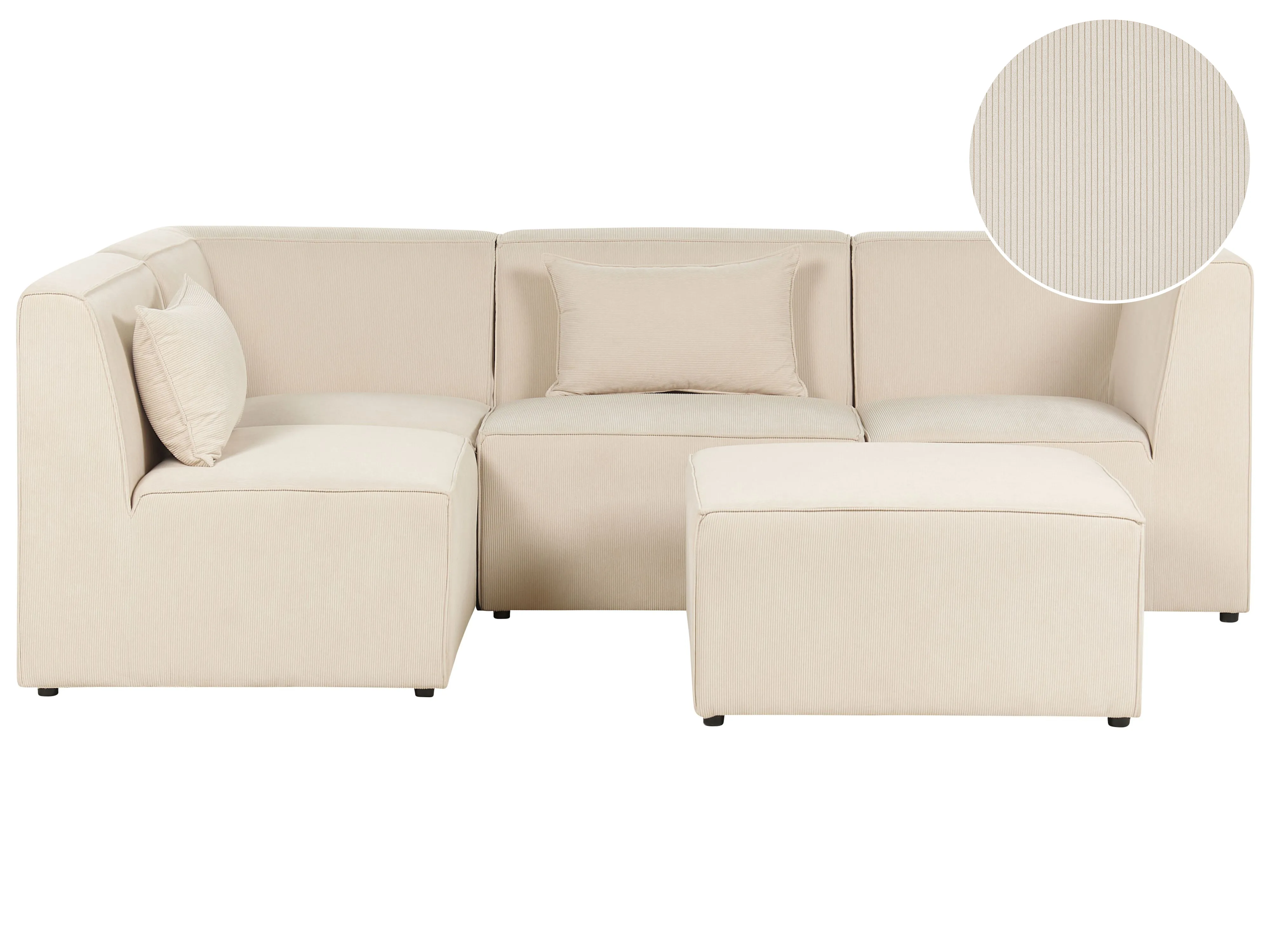 Modulaire hoekbank 4-zits LEMVIG Corduroy Lichtbeige met ottomaan rechtszijdig