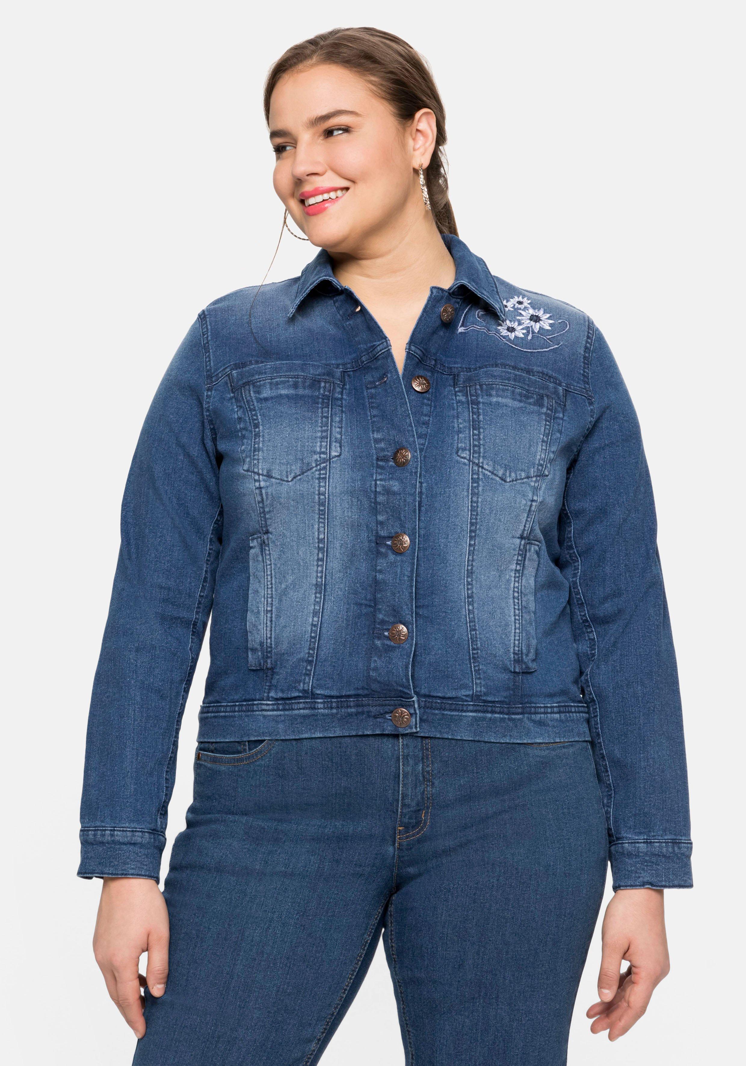 Kurze Jeansjacke mit Trachten-Stickereien