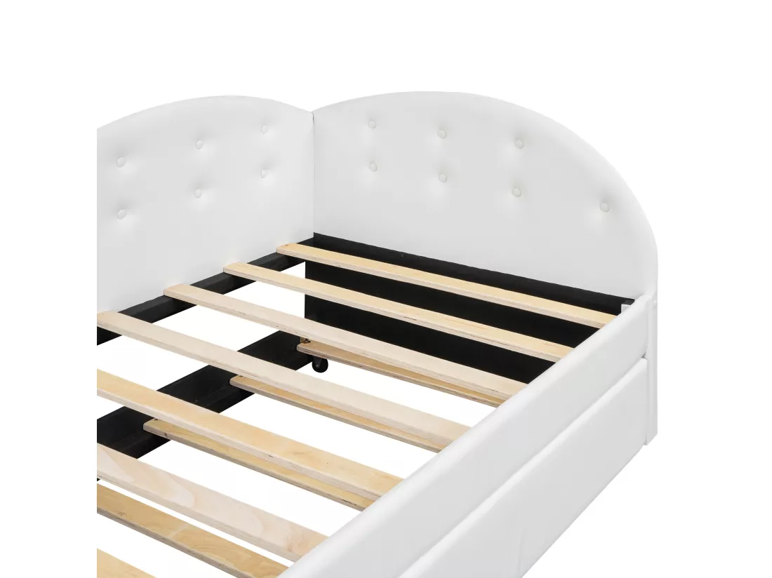 Lit banquette 90x200cm en similicuir + lit gigogne 80x190cm - Blanc