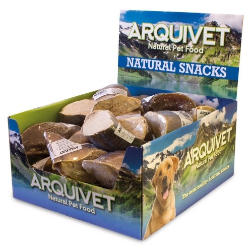 Pacote com 20 cascos de cachorro naturais recheados com frango.