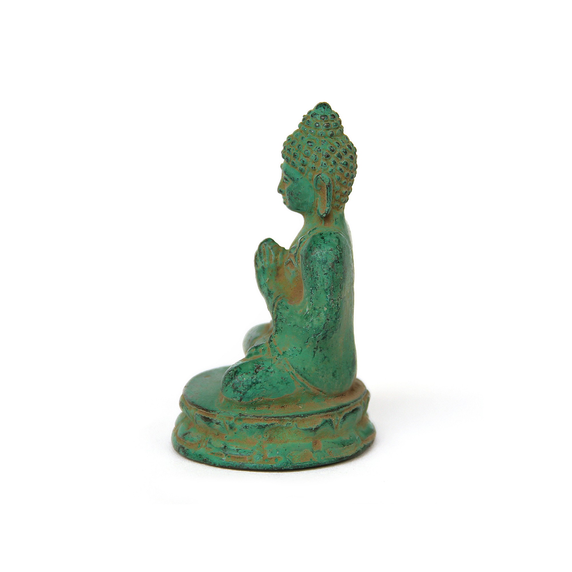 Buddha aus Bronze, grün, H 7 cm, B 4 cm, L 4 cm von fischer's lagerhaus