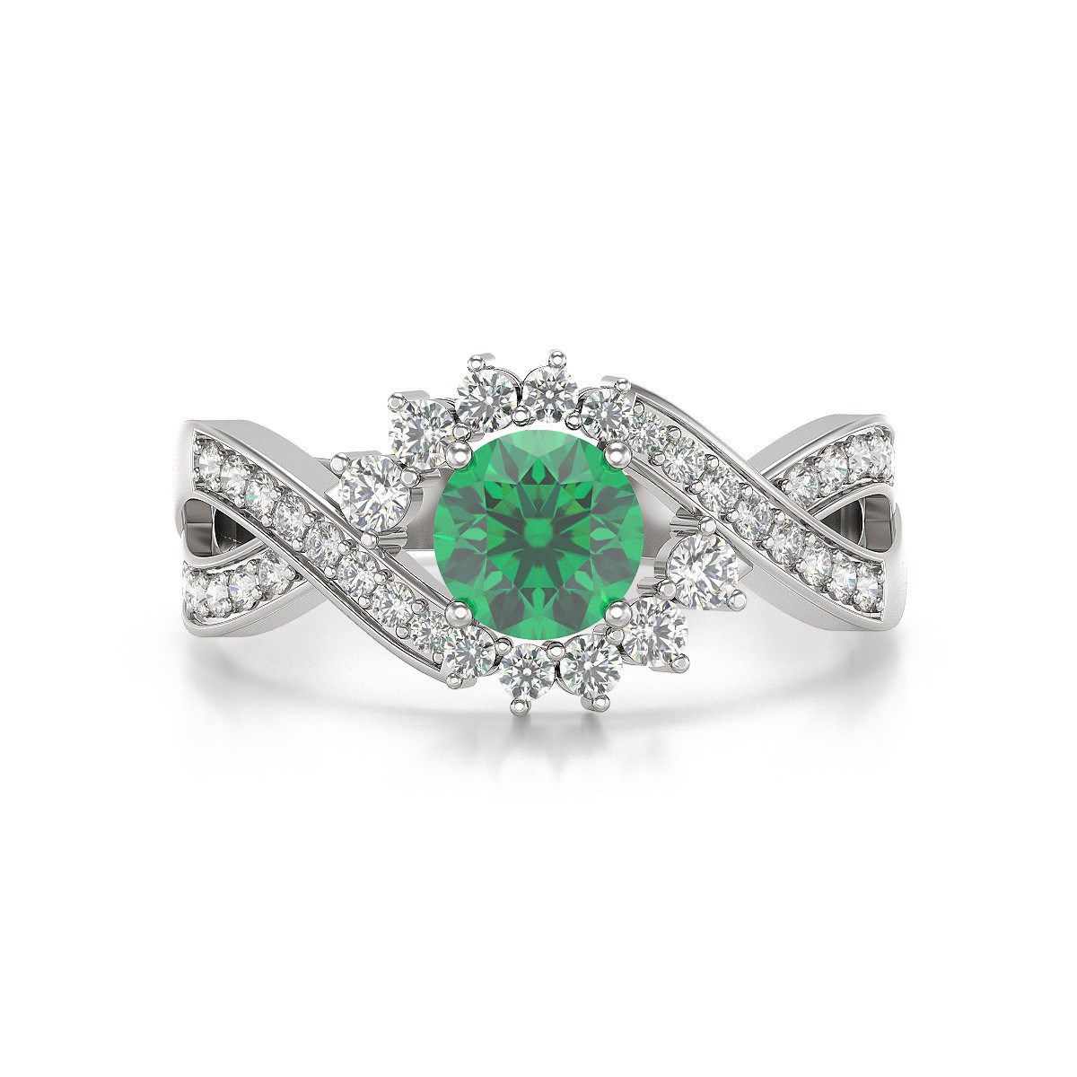 Bague Emeraude et diamants sur Argent 925 3.2grs