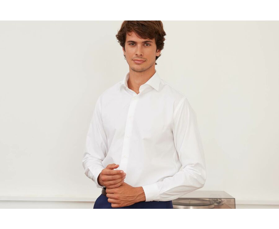 Chemise blanche coton popeline - Col italien - LUDOVICO CLASSIC