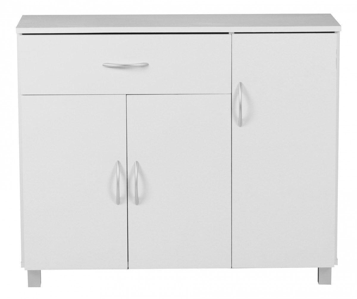 WOHNLING Sideboard Weiss 90 x 75 cm mit 3 Türen & 1 Schublade