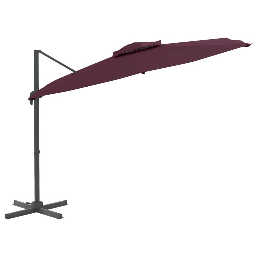 Parasol meuble de jardin cantilever à double toit 300 x 300 cm bordeaux rouge