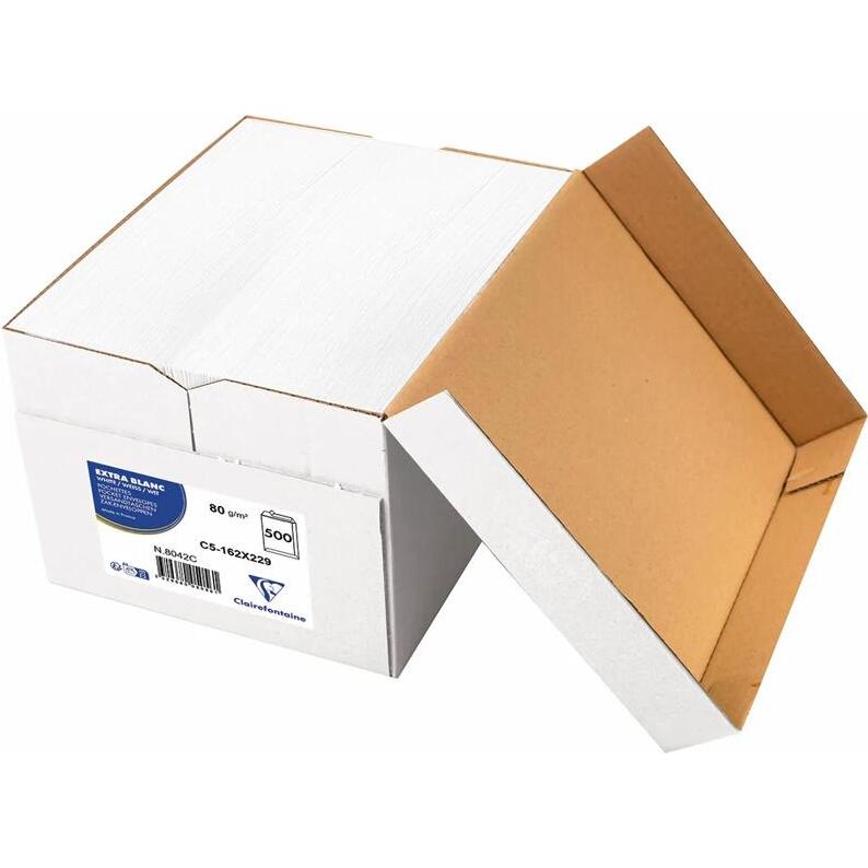 Boite de 500 Pochettes Blanches C5-162x229mm - Auto-Adhésives - 90g/m2 - Blanc