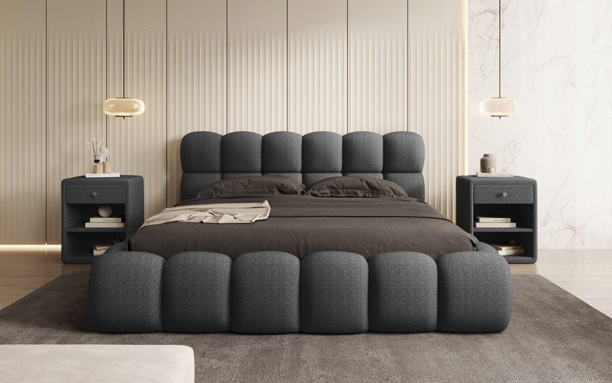 Luxusbetten24 Designer Polsterbett Boston Bouclé 180x200 mit Stauraum | Bezug: Bouclé | Farbe: Grau