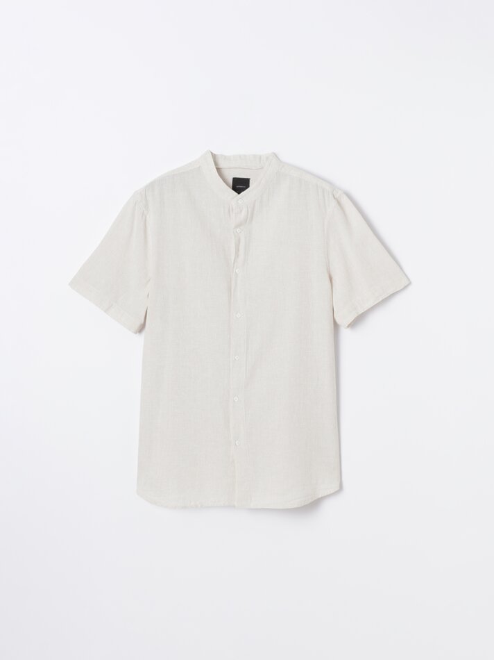 Camisa listrada de algodão e linho - Bege claro