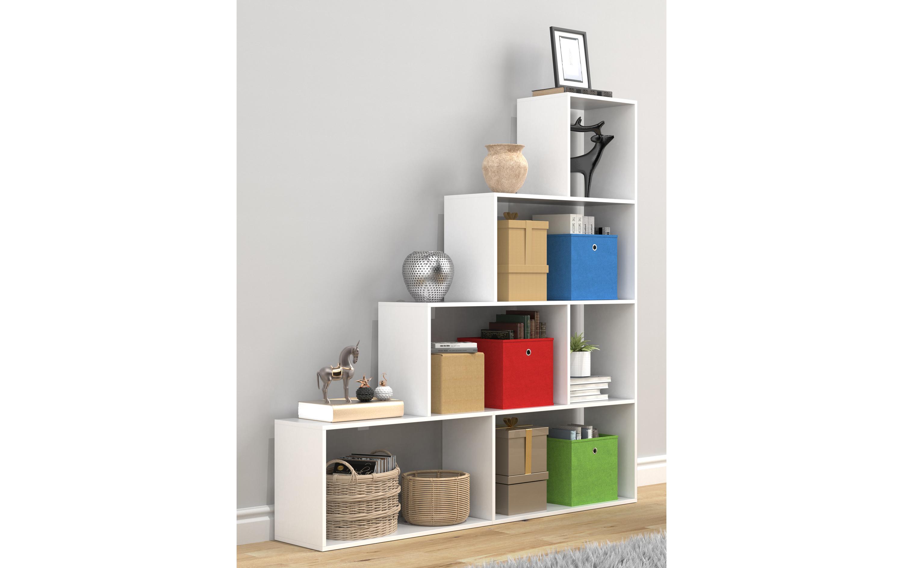 Regal Dubila L 155 x 163 cm, Weiss<br>Stylisches Treppenregal