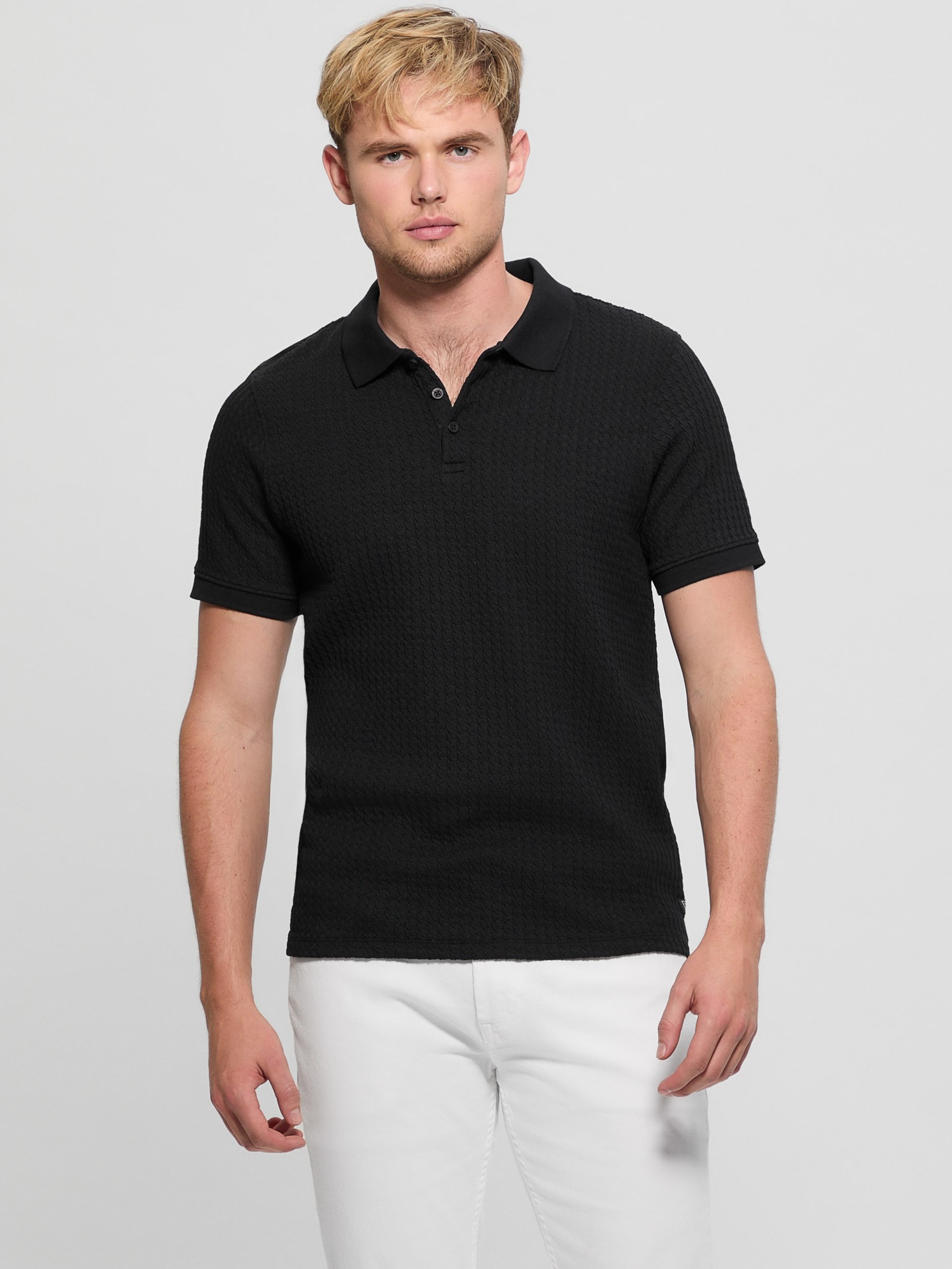 Camisa polo em jacquard pied-de-poule