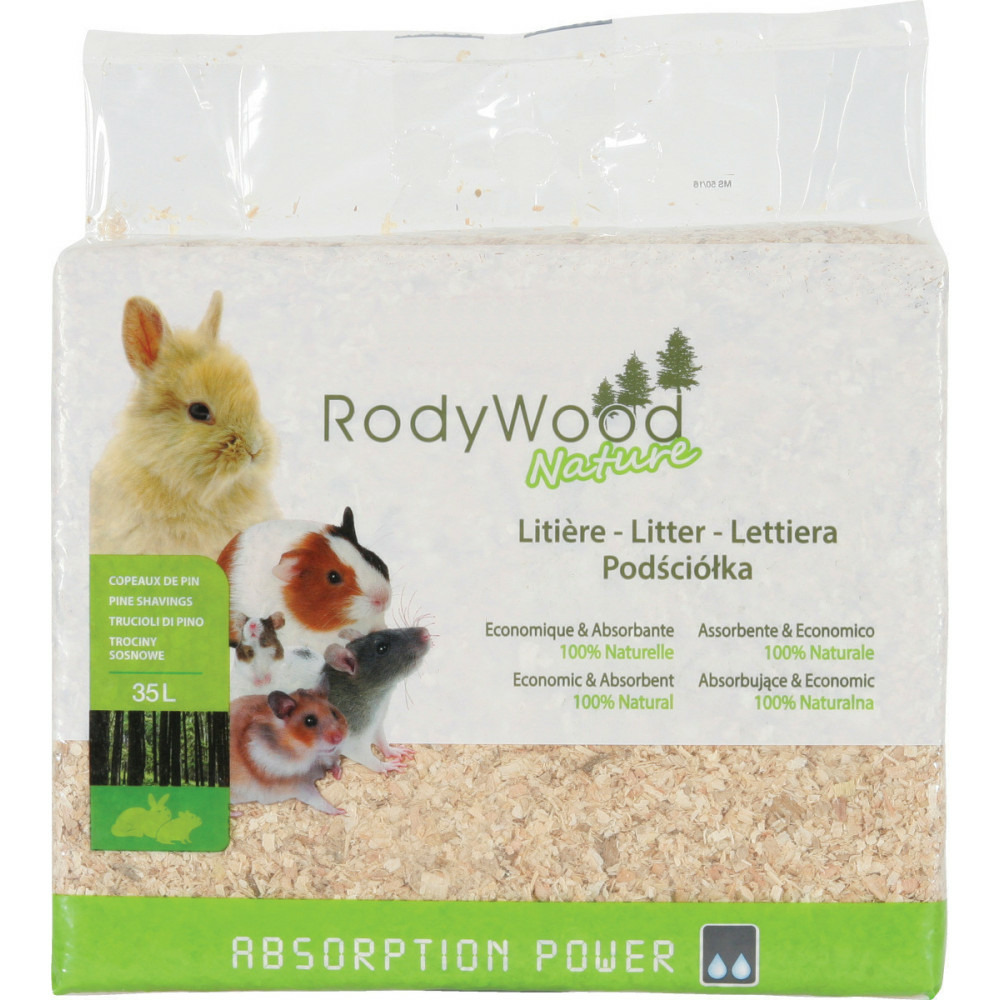 Litière rodywood nature 35 litres. Pour rongeur. Poids 1.862 kg.