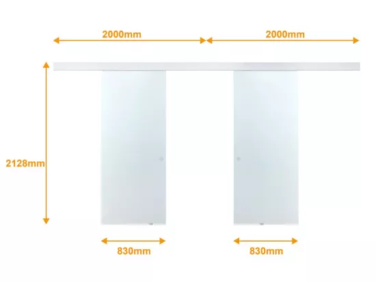 Porte coulissante double avec système en applique - 2 x H205 x L83 cm - Verre trempé dépoli - ALINA