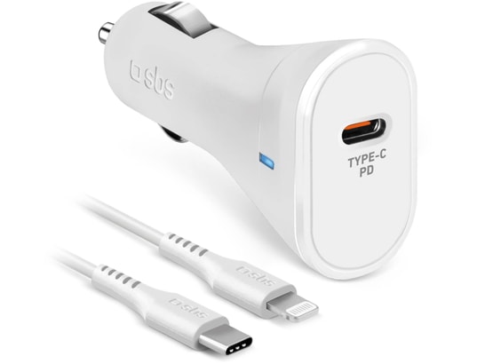 SBS - Chargeur allume cigare Cable 20W lightning blanc
