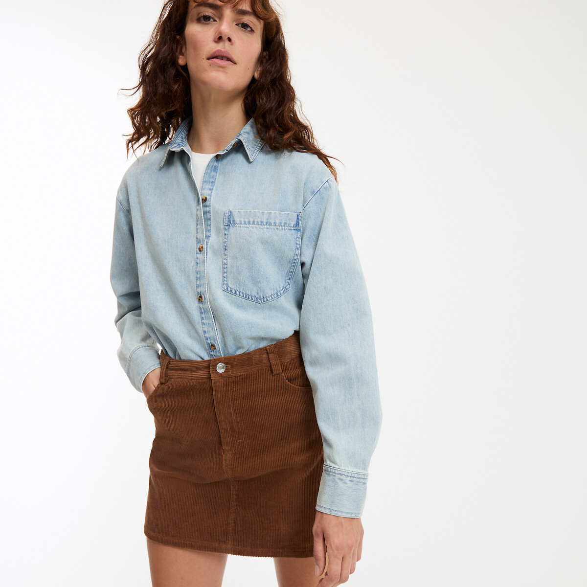COLEÇÕES LA REDOUTE<br>Camisa jeans de puro algodão, Assinatura MARLÈNE