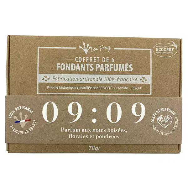 Conjunto de pastilhas aromáticas Lov'FROG, fragrância para ambientes 09:09, amadeirado, floral, atalcado, orgânico, 6 unidades.
