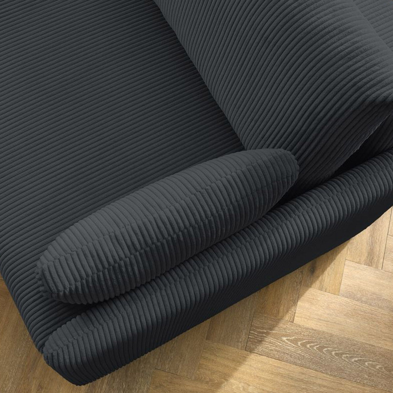 Bobochic Canapé convertible coffre marcel velours côtelé gris foncé  - 211x100x86 cm