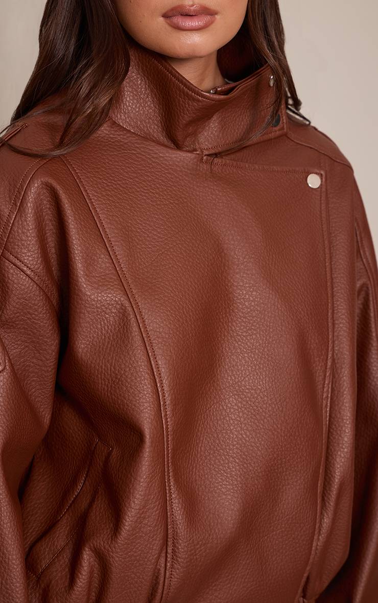 Marron Veste De Motard Col Montant En Synthétiquecuir