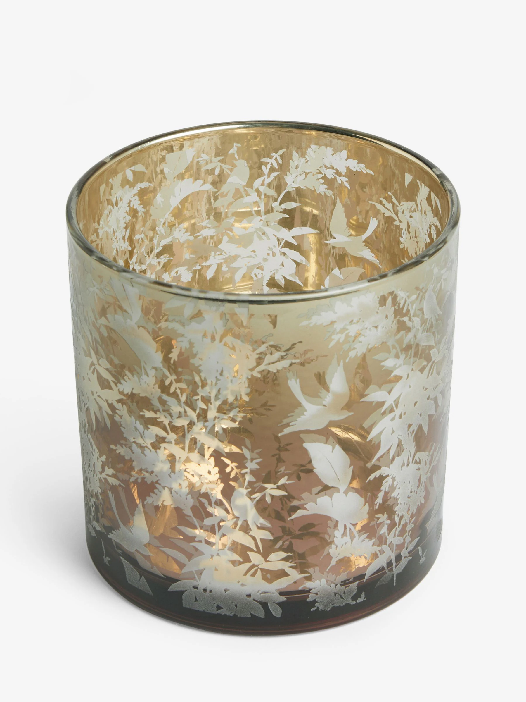 Botanical Print Glass Hurricane Candle Holder