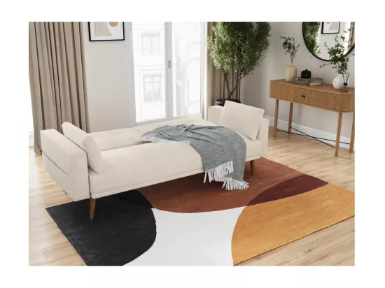 Canapé droit scandinave Elga convertible 3 places en velours côtelé - Beige - L205 x P85 x H87cm - Loungitude