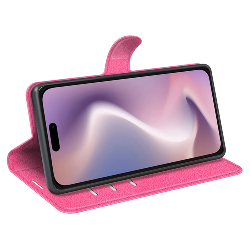 iPhone 16 Pro Max Leder Tasche Flip Cover Litchi Look - Pink