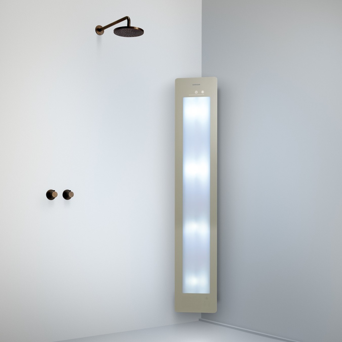 Sunshower Round Plus Large Sand White infraroodlamp en UV 33x185x10cm hoekopbouw