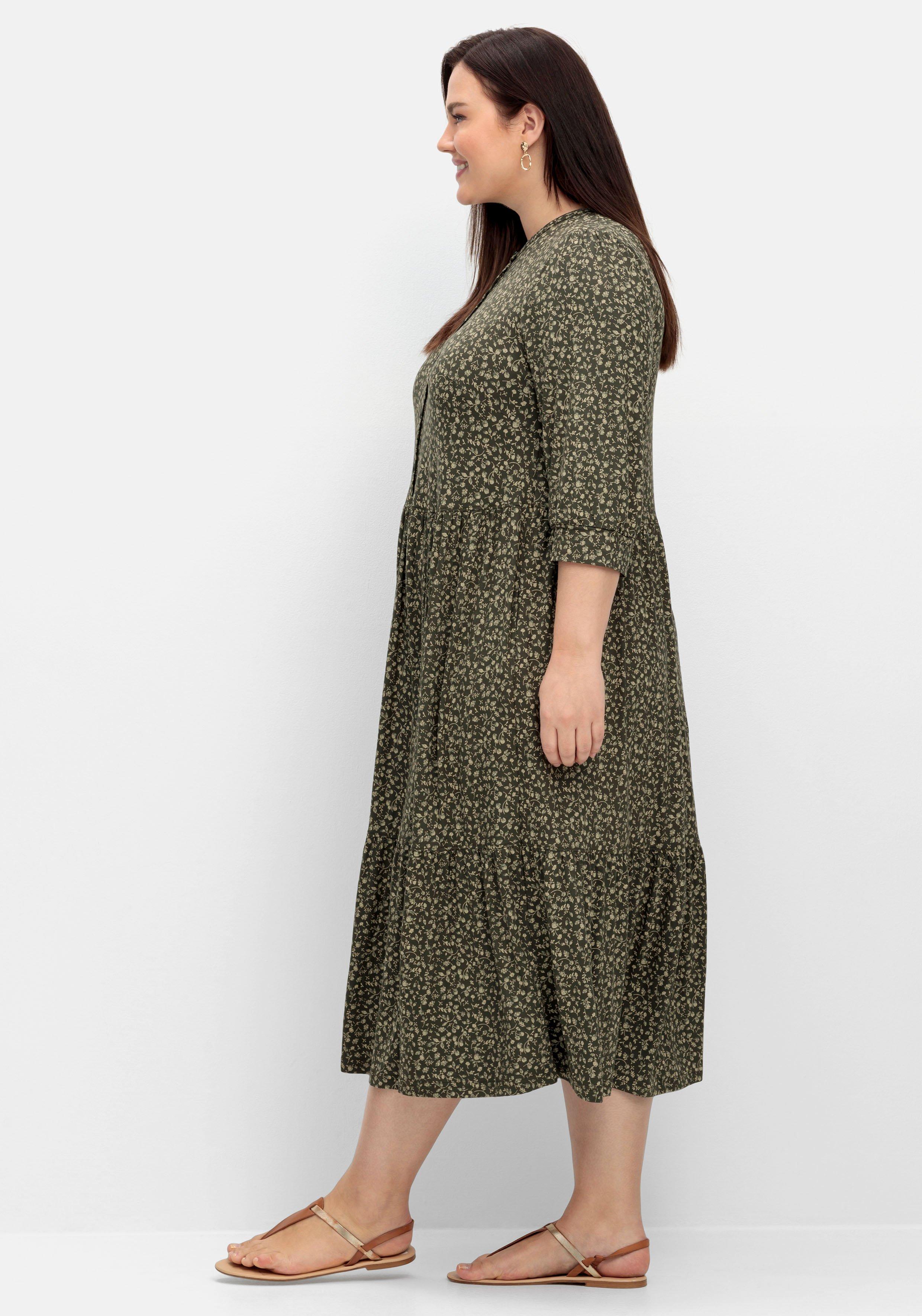 Jerseykleid im Millefleursprint, mit Stufenvolant