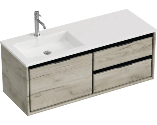 Sanox Loft badkamermeubelset BxHxD 120,5 (60/60)) x 47 x 45,5 cm, frontkleur craft oak, 2-delige set met wastafel, mineraal gegoten waskom links, wit mat