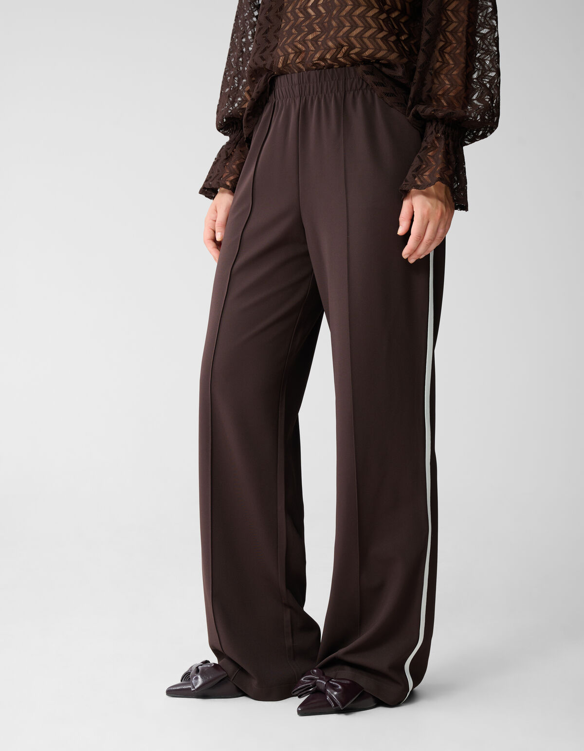 Sporty Wide Leg Broek Donkerbruin