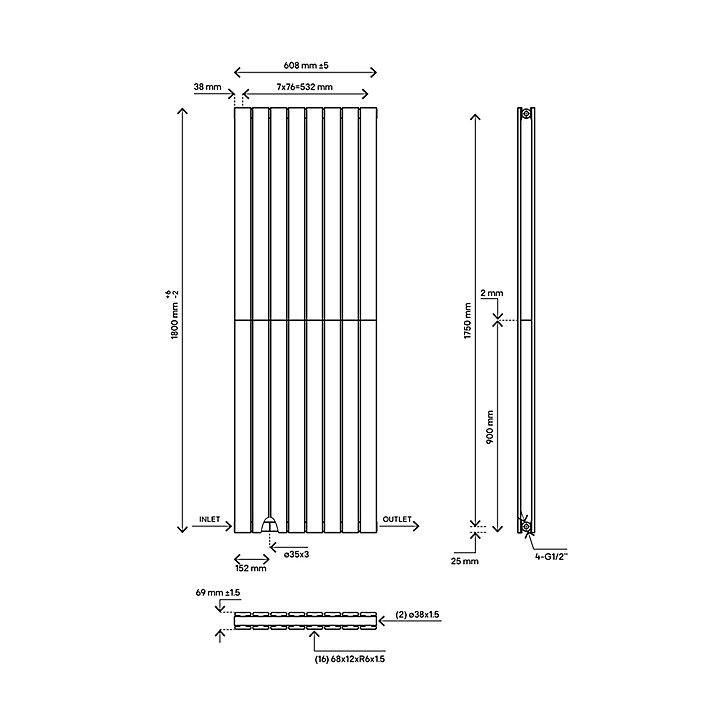Radiateur eau chaude Blyss Faringdon anthracite 1847W vertical