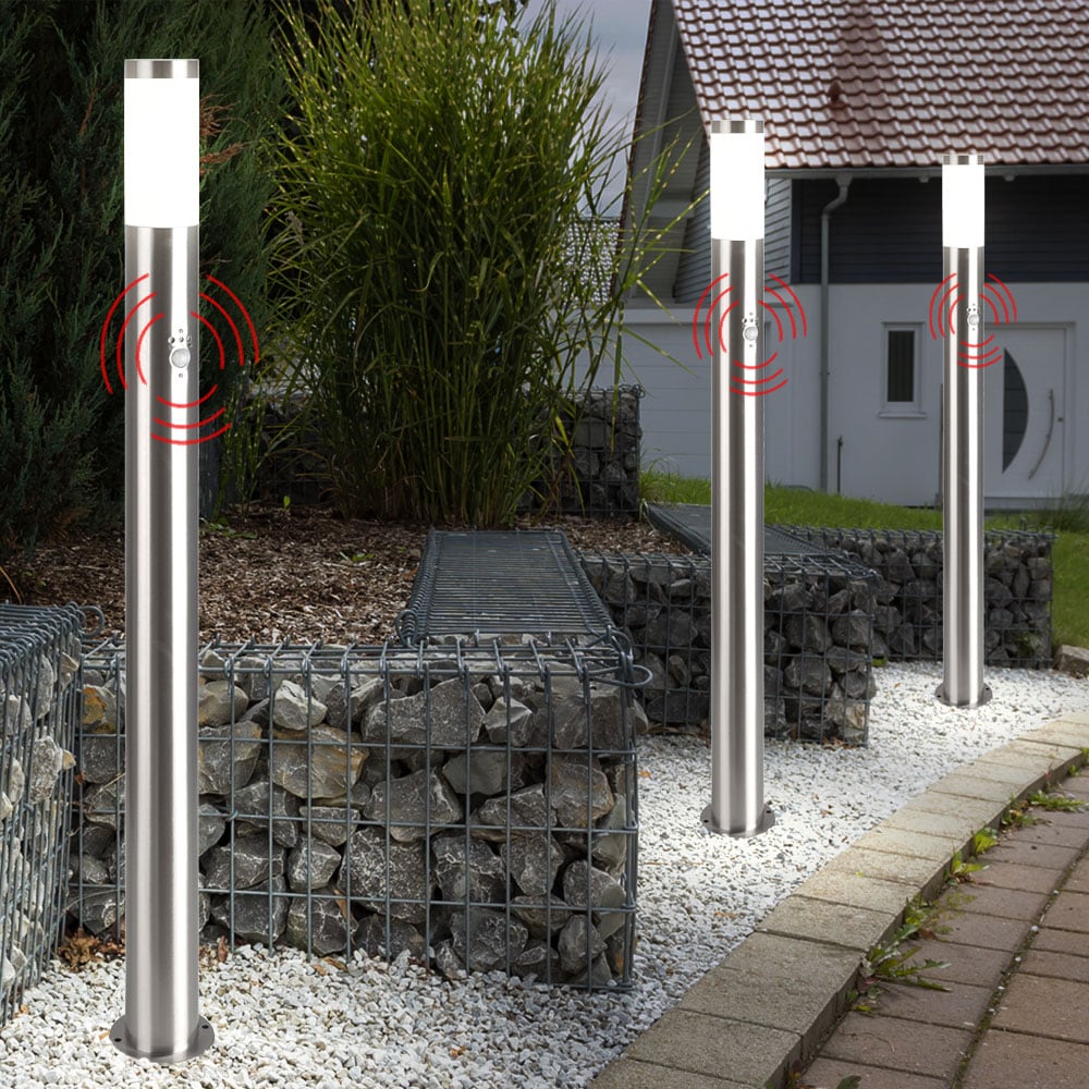 3x Stehleuchte silber, Bewegungsmelder, H 110 cm